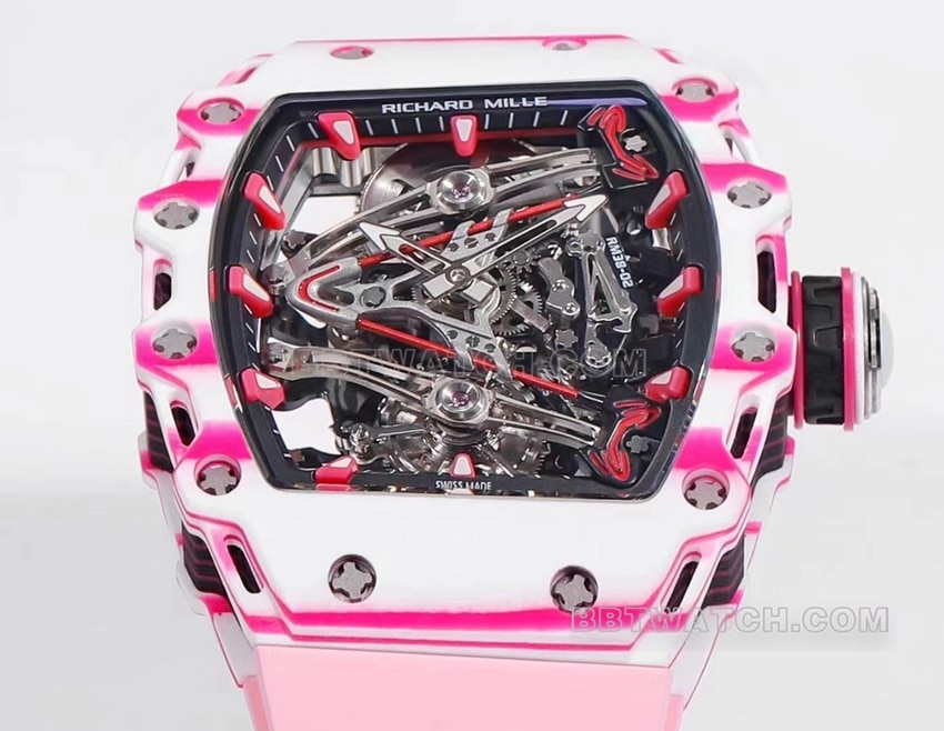 Richard Mille men's top-tier pink rubber RM 38-02 front live photo