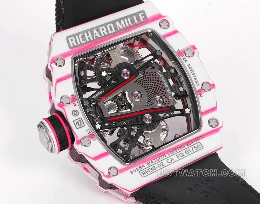 Richard Mille men's top-tier black fabric model RM 38-02caseback live photo