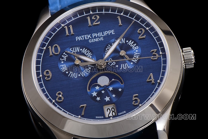 ZP factory Patek Philippe complex function timepiece super cloneblue dial annual calendar leather strap model 4947Gfront live photo