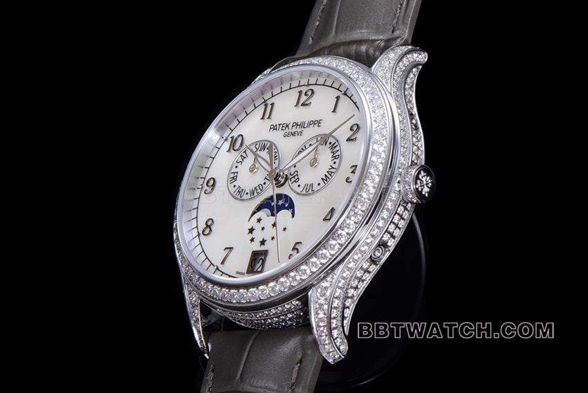 ZP factory Patek Philippe complex function timepiece top-tier 1:1high-quality light gray leather strap model 4948G-010side live photo