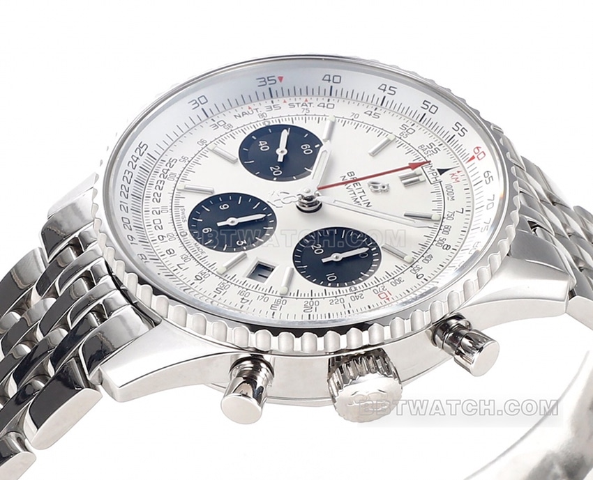 BLS factory Breitling aviation chronograph1:1super silver panda disk AB0121211G1A1side live photo