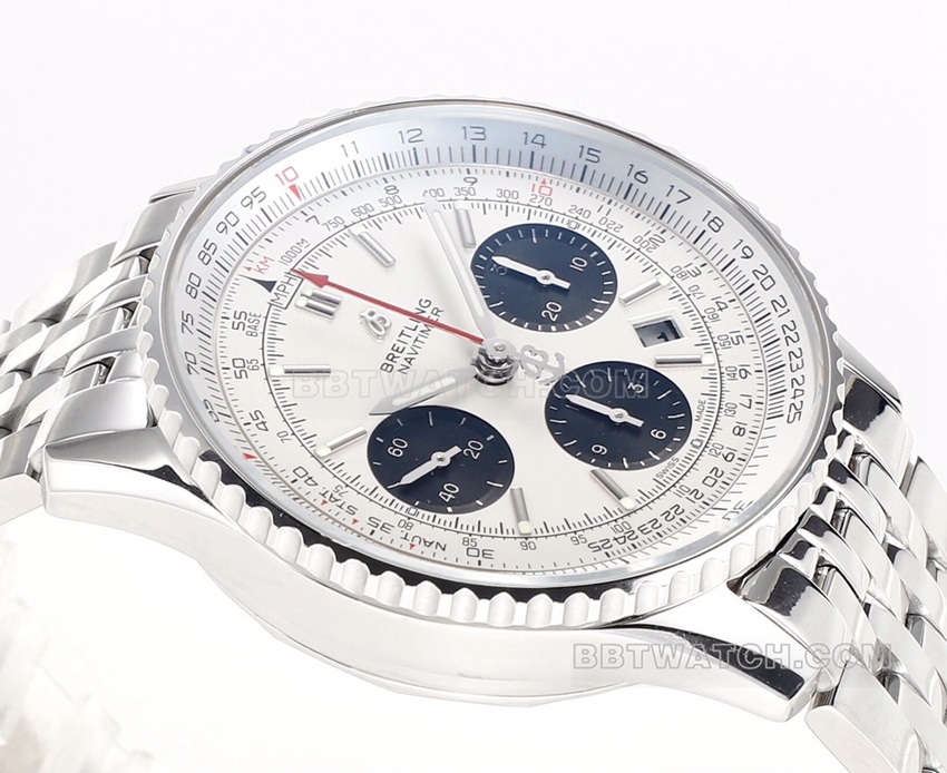 BLS factory Breitling aviation chronograph1:1super silver panda disk AB0121211G1A1side live photo