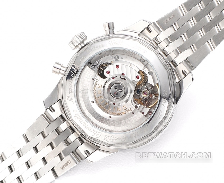 BLS factory Breitling aviation chronograph1:1super silver panda disk AB0121211G1A1caseback live photo