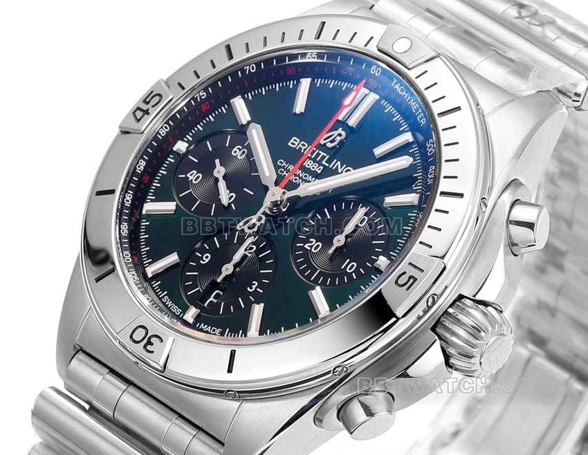 BLS factory Breitling machinery chronograph1:1super clonegreen dialAB01343A1L1A1front live photo