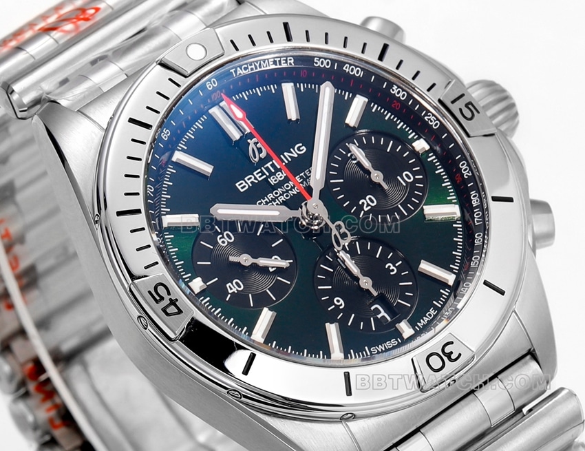 BLS factory Breitling machinery chronograph1:1super clonegreen dialAB01343A1L1A1front live photo