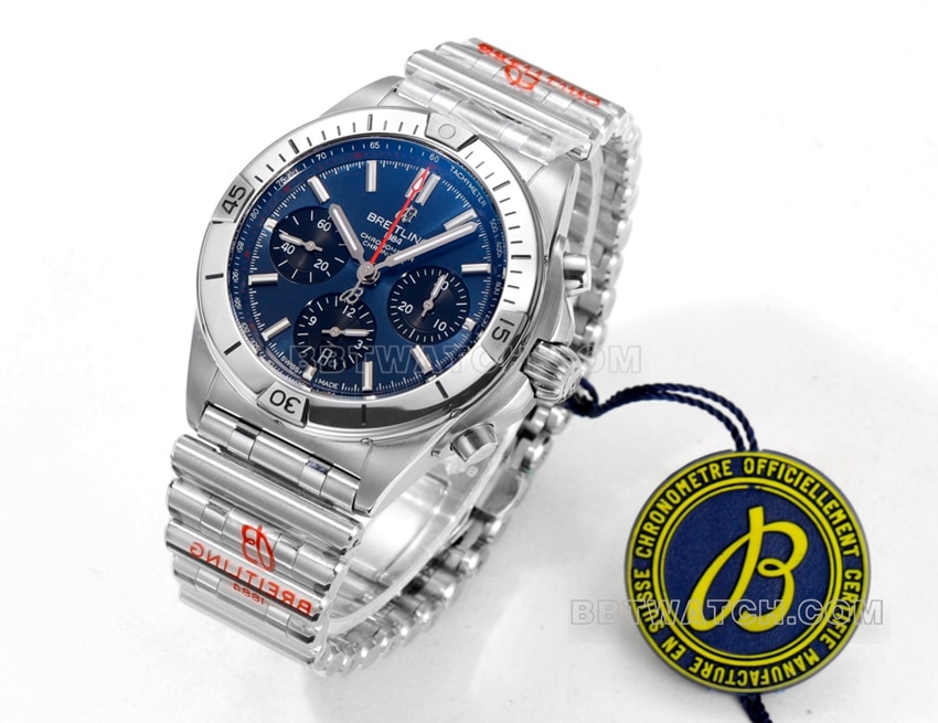 BLS factory Breitling mechanical chronographsuper cloneblue dialsteel bracelet model AB0134101C1A1front live photo
