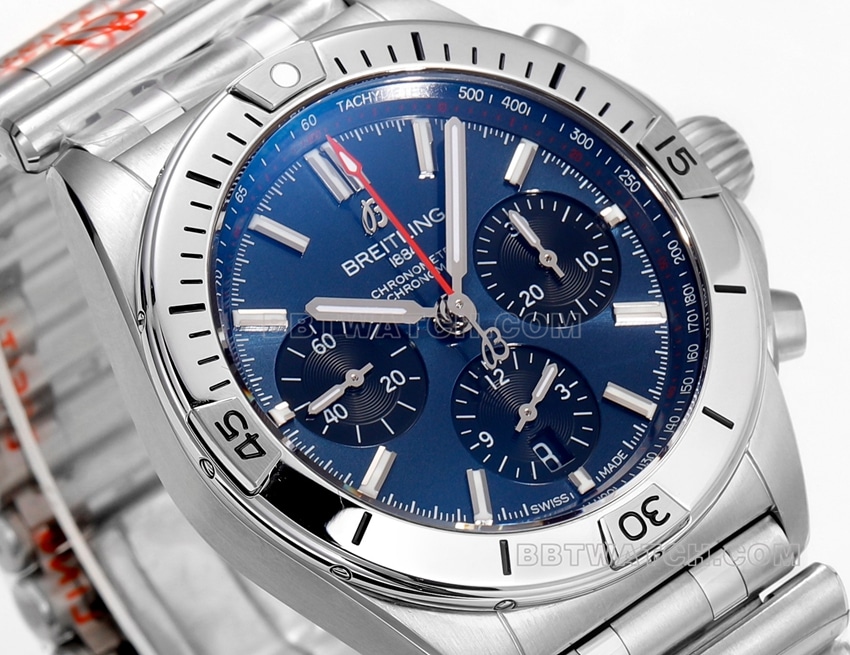 BLS factory Breitling mechanical chronographsuper cloneblue dialsteel bracelet model AB0134101C1A1front live photo