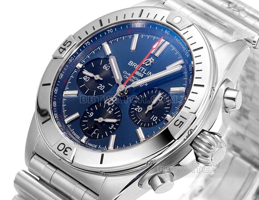 BLS factory Breitling mechanical chronographsuper cloneblue dialsteel bracelet model AB0134101C1A1front live photo