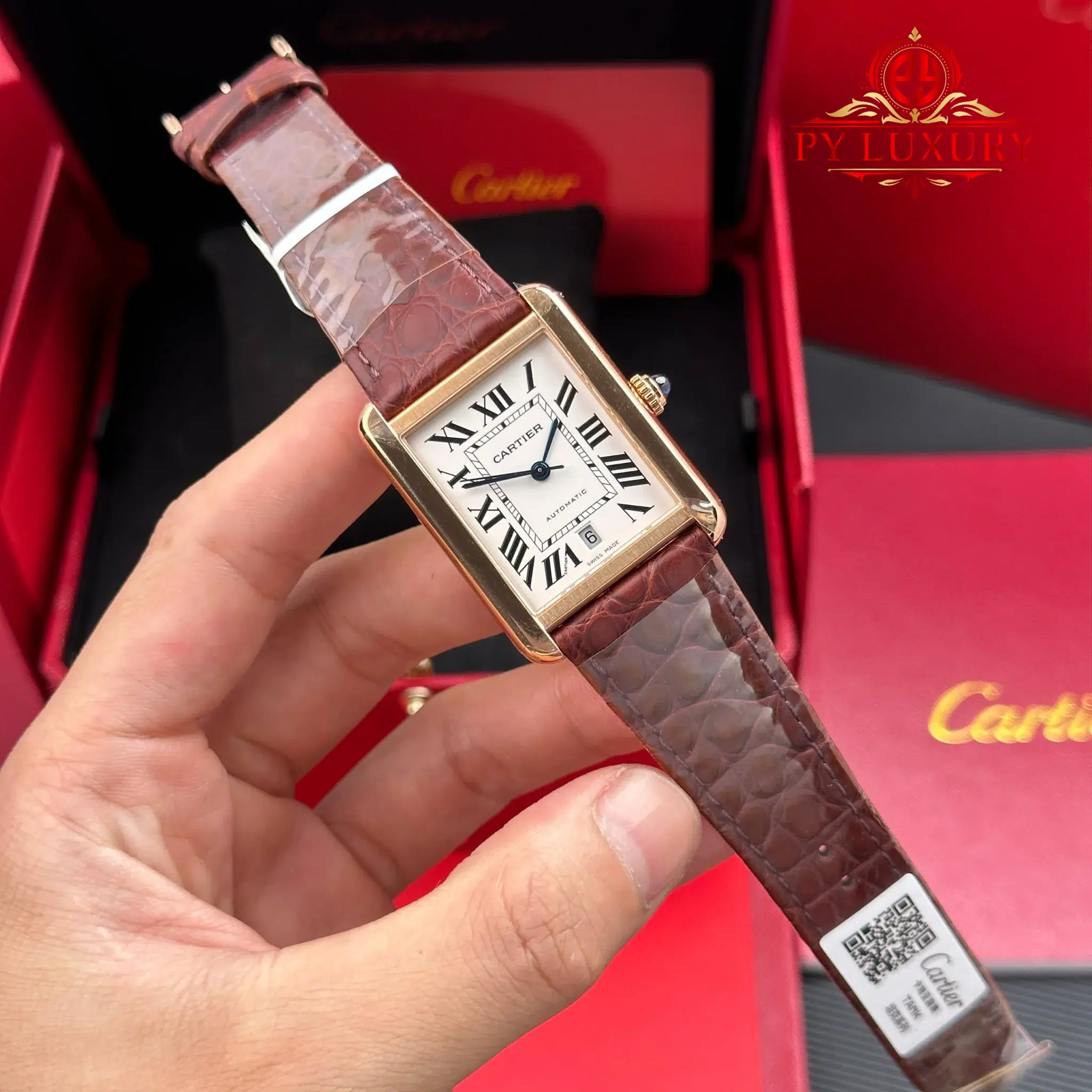 Cartier Tank Solo XL Automatic Rose Gold Brown Leather Strap Best Replica AF 31 x 41mm