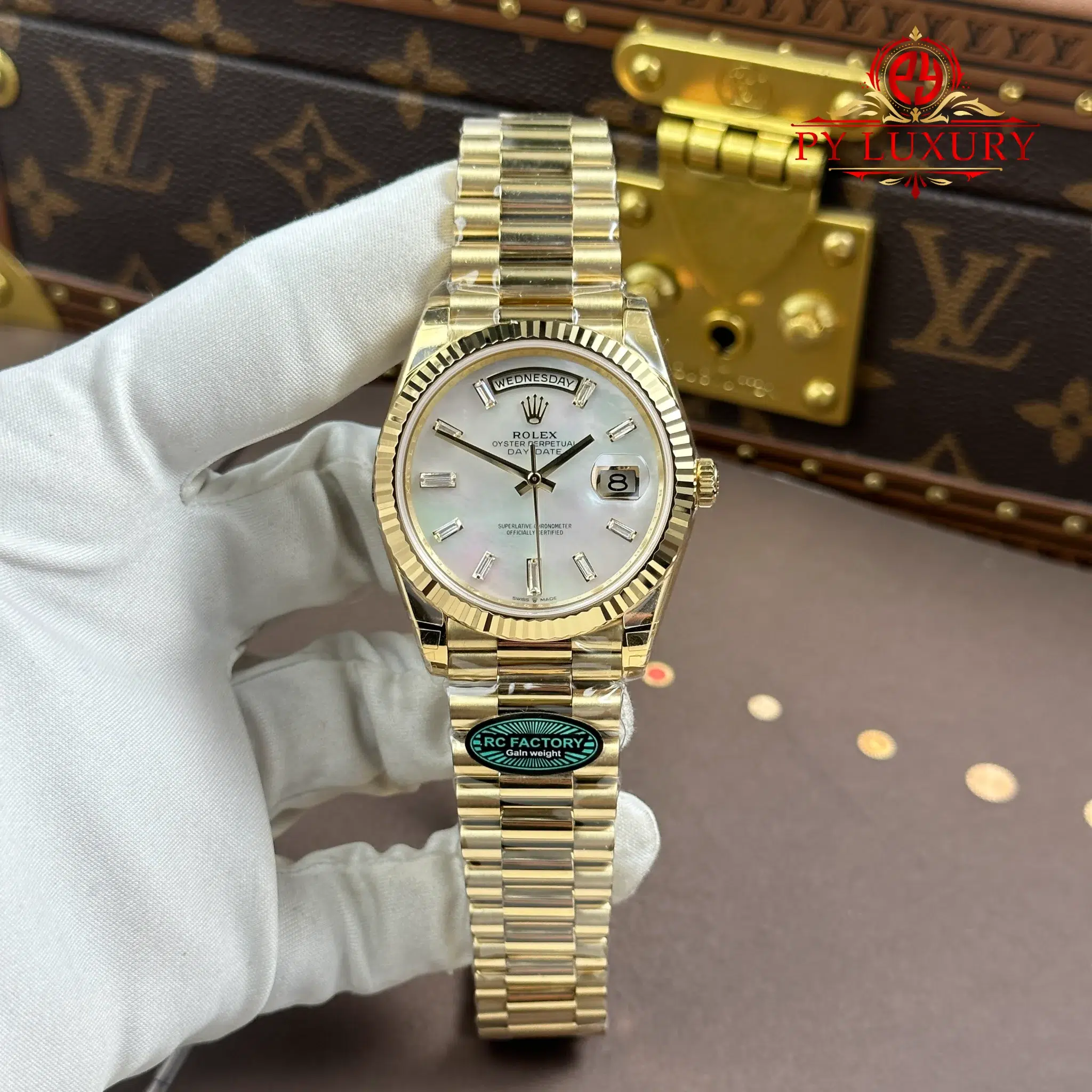 Rolex Day-Date 228238-0071 Yellow Gold MOP Dial Super Clone Gained Weight 210g RCF 40mm