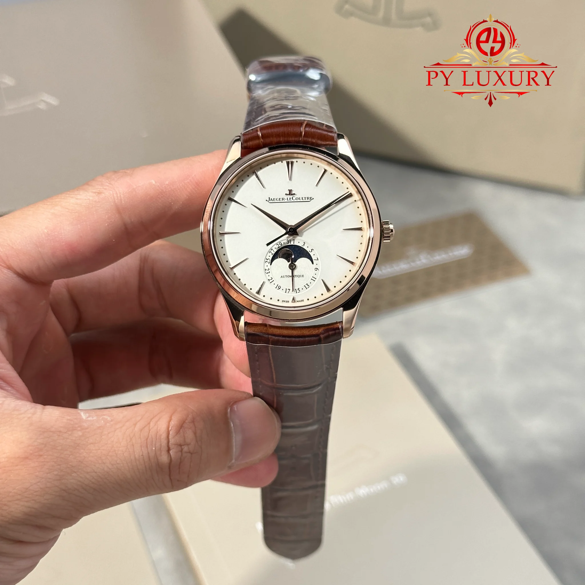 Jaeger-LeCoultre Master Ultra Thin Moonphase Q1362510 Rose Gold Brown Leather Strap Best Replica 39mm