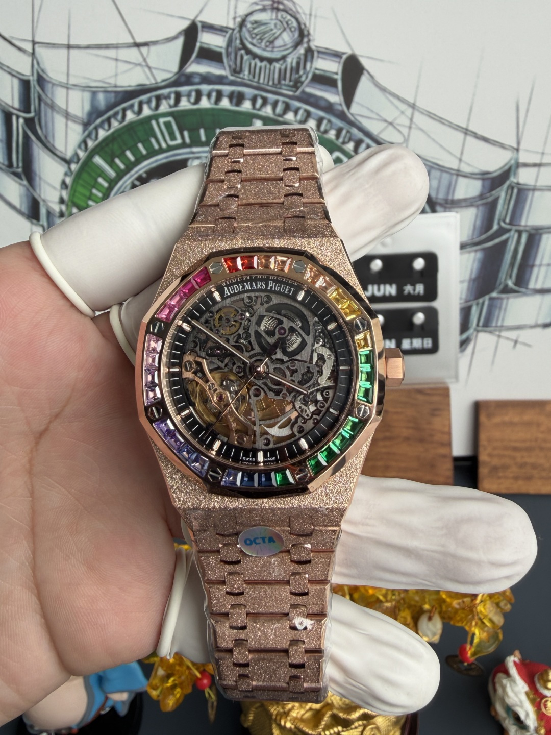 Audemars Piguet Royal Oak Openworked Rainbow 15412OR Frosted Rose Gold Best Replica OCTA 41mm (Free Sprung)