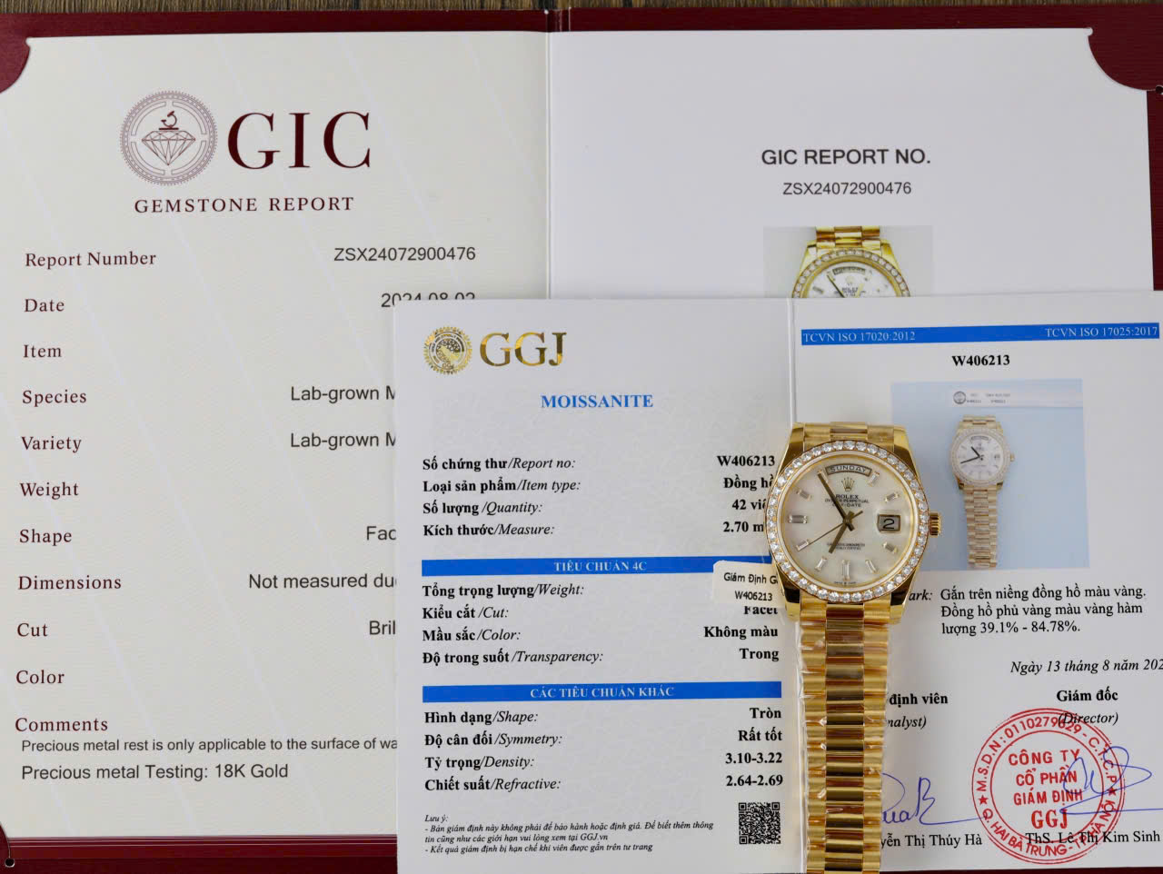 Rolex Day-Date 228348RBR-0046 MOP Baguette Moissanite Index Dial 18K Yellow Gold Wrapped Moissanite Bezel 1:1 Replica GMF V3 40mm