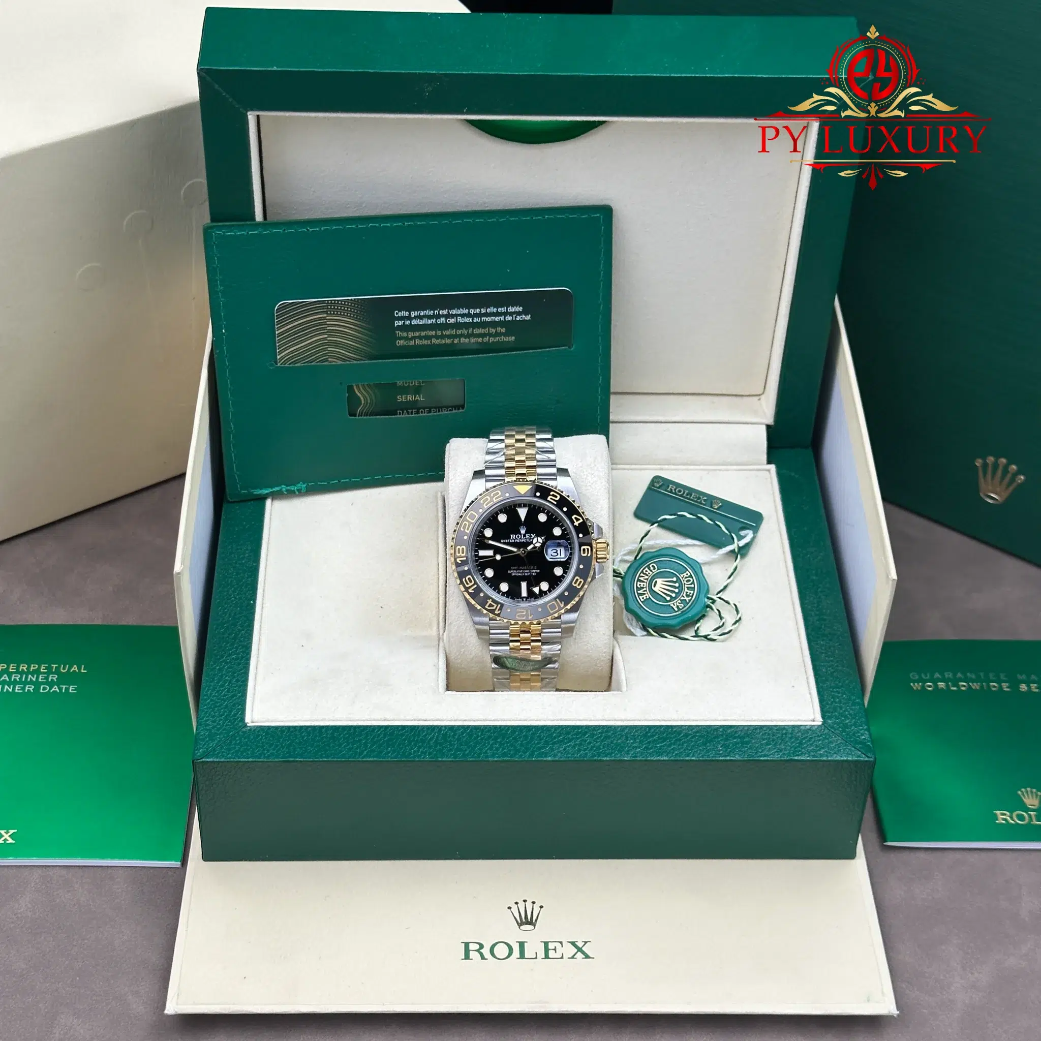 Rolex GMT-Master II 126713GRNR Two Tone Yellow Gold Black Dial Jubilee 1:1 Best Replica 40mm