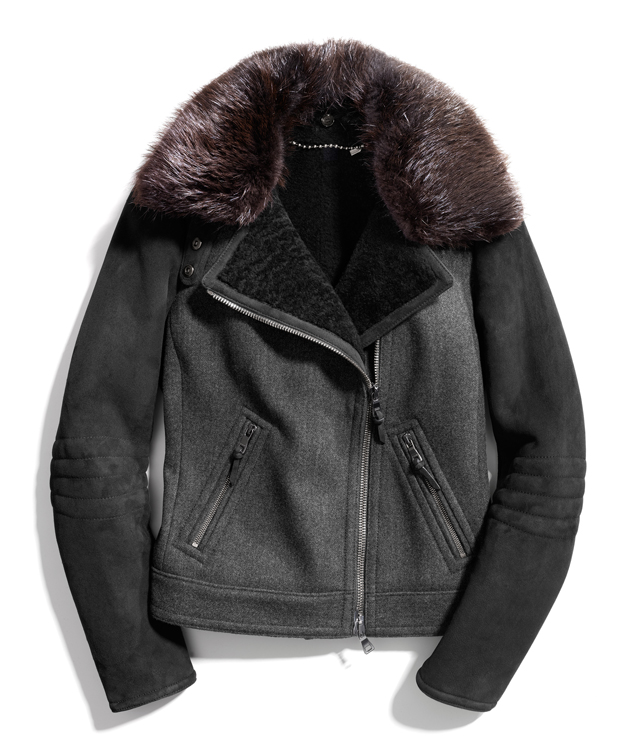 Coach Shearling Felt Combo Moto Jacket