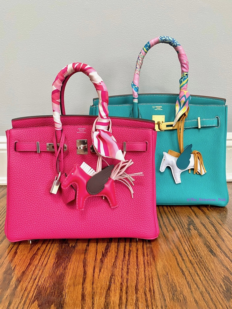 Pegase Rodeos on a 25cm and a 30cm Birkin. Photo via @The_Notorious_Pink