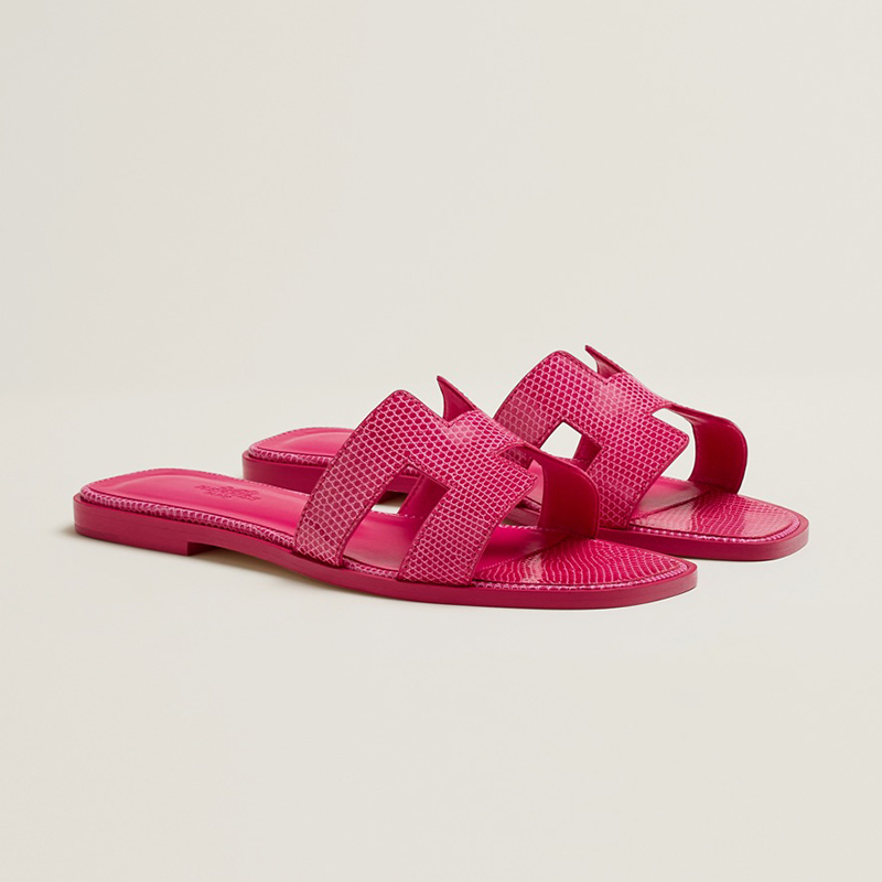 Oran Sandals in LRose Flash izard, $1800. Photo via Hermès.com