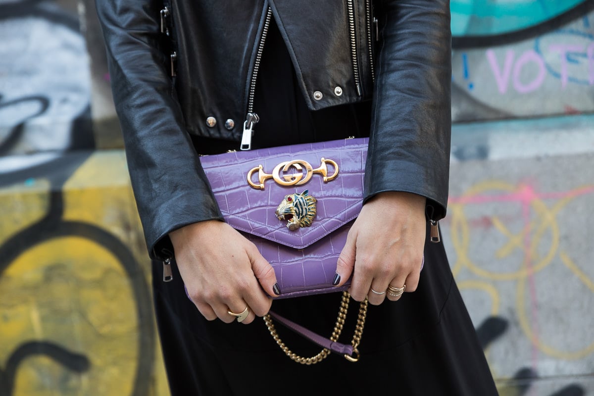 Gucci Rajah Shoulder Bag in purple croc