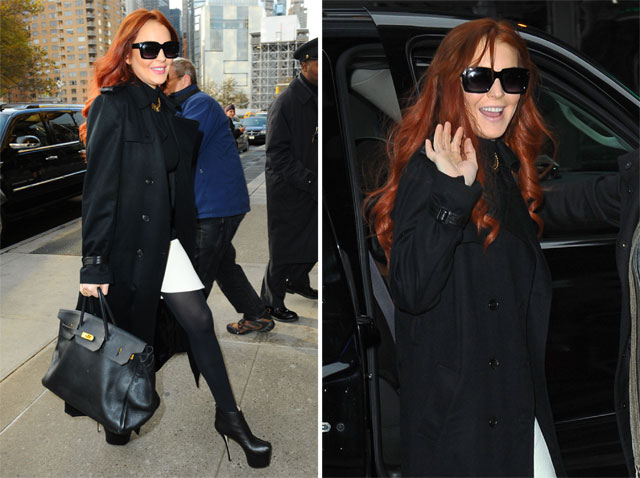 Lindsay Lohan's Big Black Hermes Birkin Looks A Little Bit Beat Up