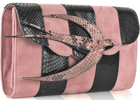 Miu Miu Bird Suede And Python Clutch