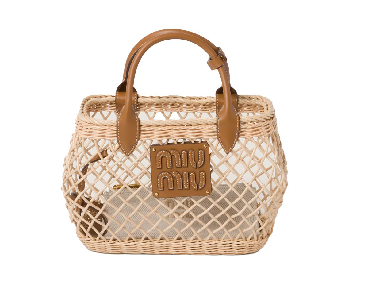 miu miu Woven fabric handbag with leather trim