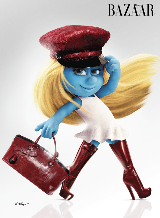 Smurfette Wears Designer Accessories In Harper's Bazaar