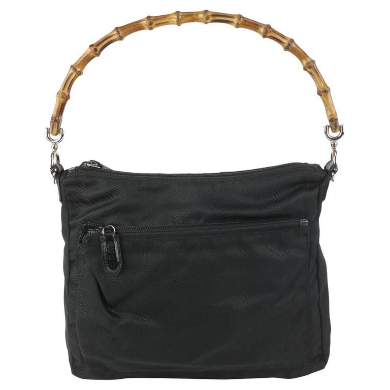 Gucci Black Nylon Bamboo Zip Hobo 913gk25
