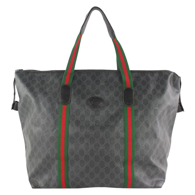 Gucci Sherry Monogram Web Travel 228808 Black Coated Canvas Tote