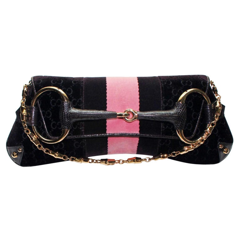 GUCCI by Tom Ford Velvet GG Logo Exotic Lizard Skin Horsebit XXL Clutch Bag Y2K