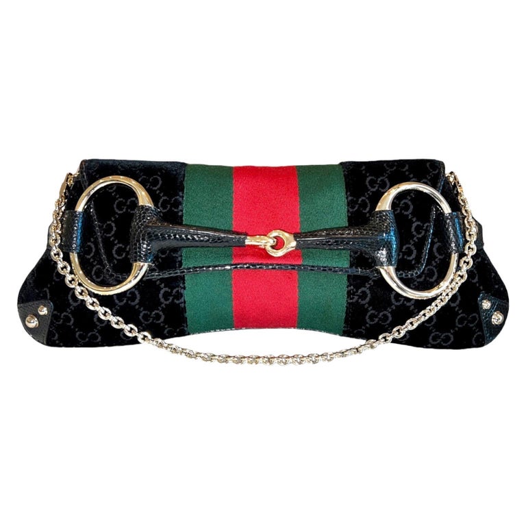 UNWORN Gucci by Tom Ford Web 2003/4 Velvet GG Logo Exotic Lizard Horsebit XL Bag