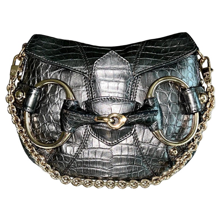 GUCCI by Tom Ford 2003/4 Exotic Crocodile Skin Metallic Grey Horsebit Clutch Bag