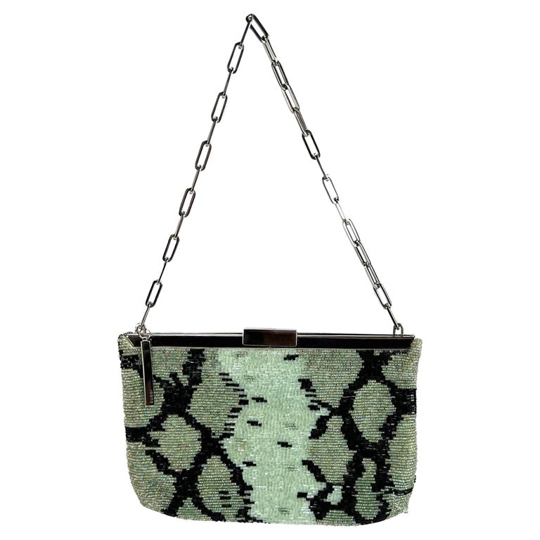 S/S 2000 Gucci by Tom Ford Green Snakeskin Pattern Beaded Chain Bag