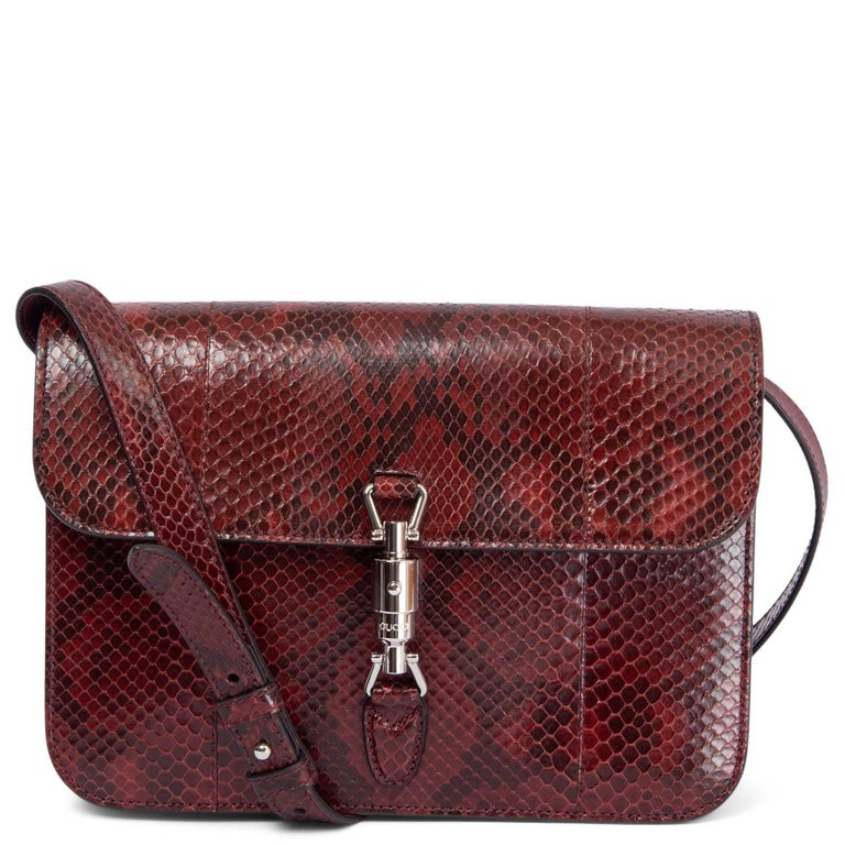 GUCCI burgundy 2014 PYTHON SOFT JACKIE FLAP Shoulder Bag