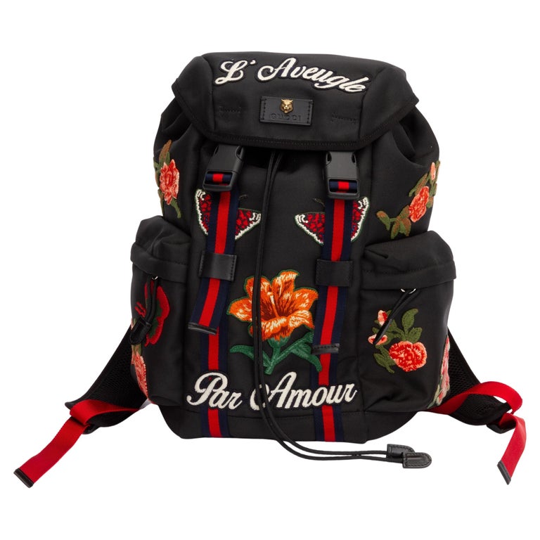 Gucci New Black Embroidered Backpack