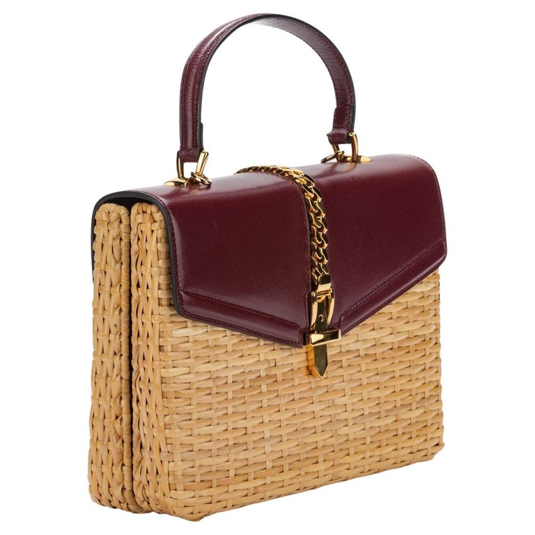 Gucci Burgundy Leather Wicker Bag New