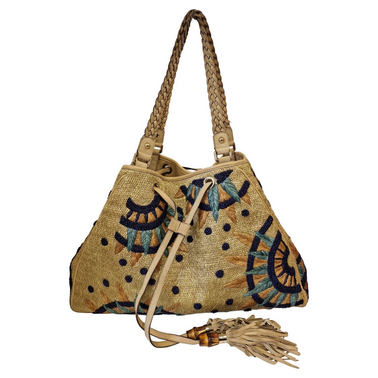 Gucci Limited Edition Rattan Suede Floral Bamboo Shoulder Bag