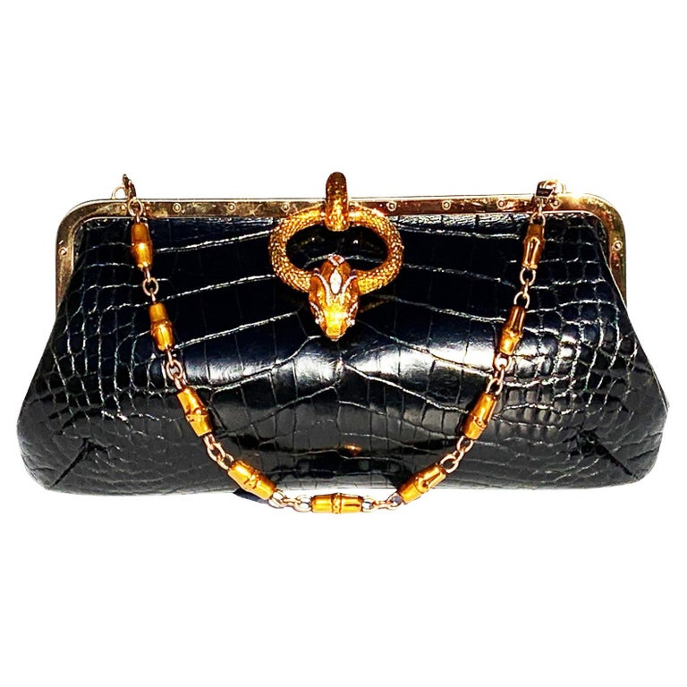 New Tom Ford for Gucci S/S 2004 Limited Edition Black Crocodile Enamel Snake Bag