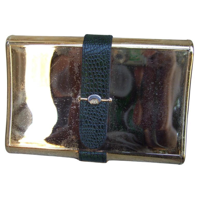 Gucci Italy Rare Sleek Gilt Metal Minaudiere' Clutch c 1970s