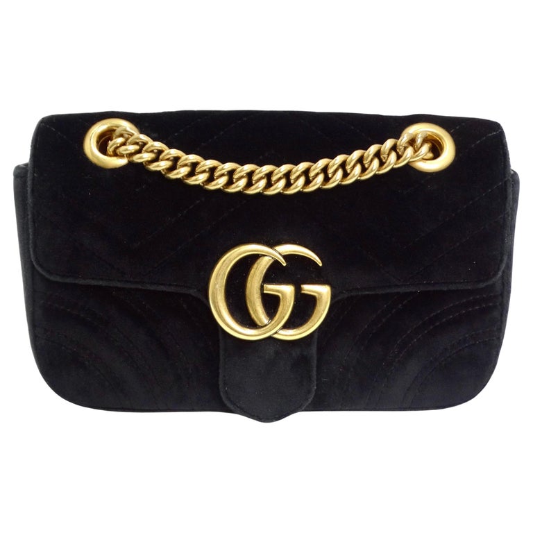 Gucci Velvet Matelasse Mini GG Marmont Shoulder Bag Black
