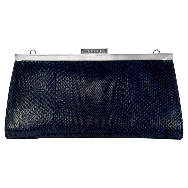 S/S 1996 Gucci by Tom Ford Deep Blue Python Convertible Chain Clutch
