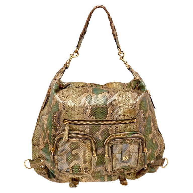 UNWORN Exotic XL Gucci Camouflage Green Python Skin Tote Shoulder Bag Hobo