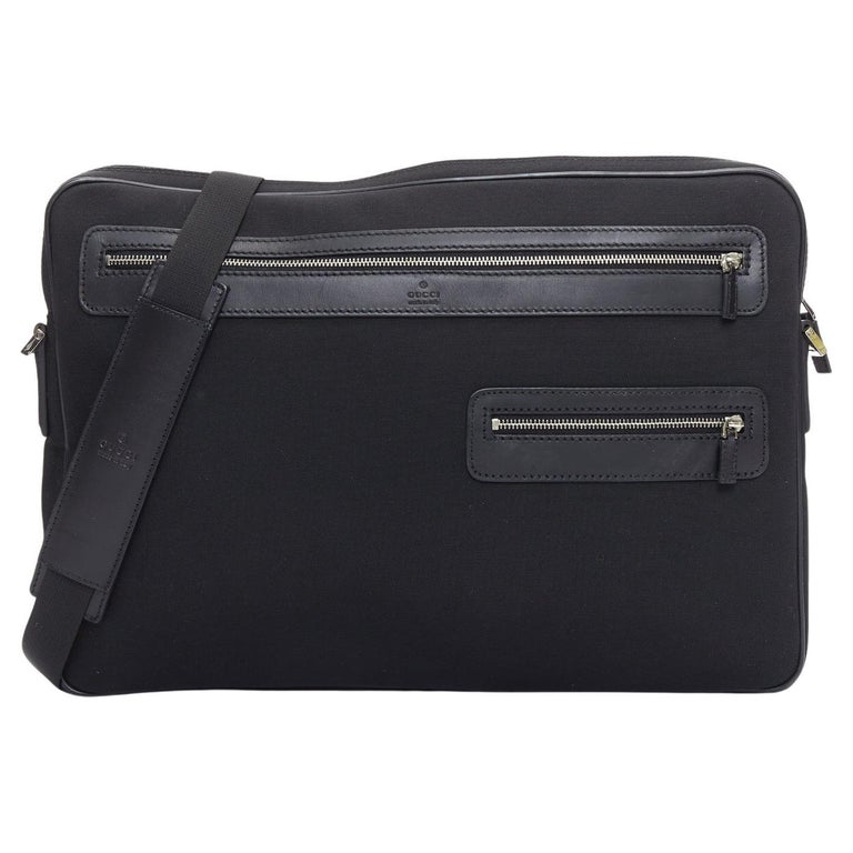 GUCCI VINTAGE black nylon leather trim crossbody messenger laptop bag