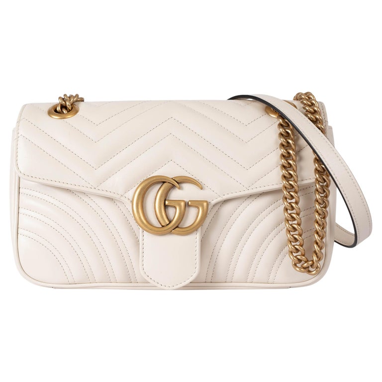 GUCCI cream leather GG MARMONT SMALL MATELASSE Shoulder Bag
