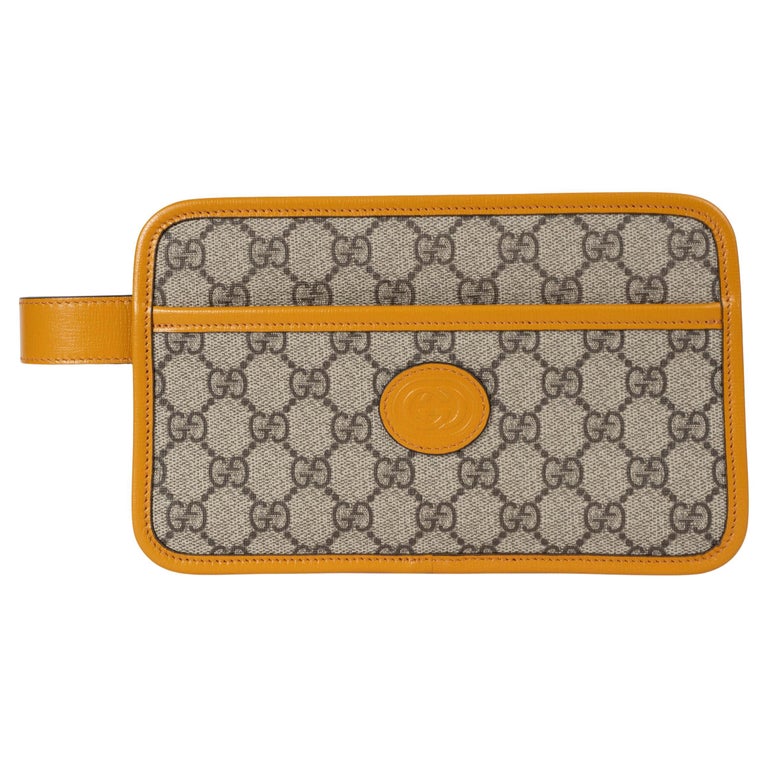 GUCCI mustard yellow GG SUPREME canvas TRAVEL POUCH Bag