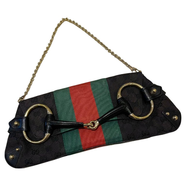 Gucci Horsebit 1955 Cloth Black Monogram Red Web Large Shoulder bag