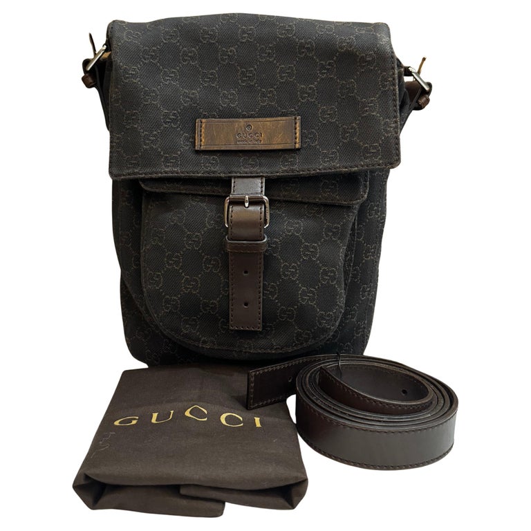 2000s Vintage GUCCI Monogram Denim Messenger Bag Brown
