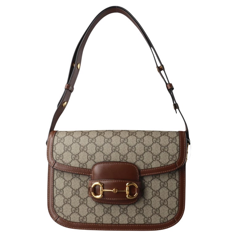 Gucci 1955 Horsebit Bag Tan Brown Small Leather Canvas Monogram