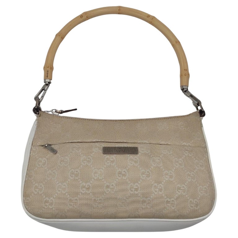 Gucci cream monogram bamboo handle shoulder bag