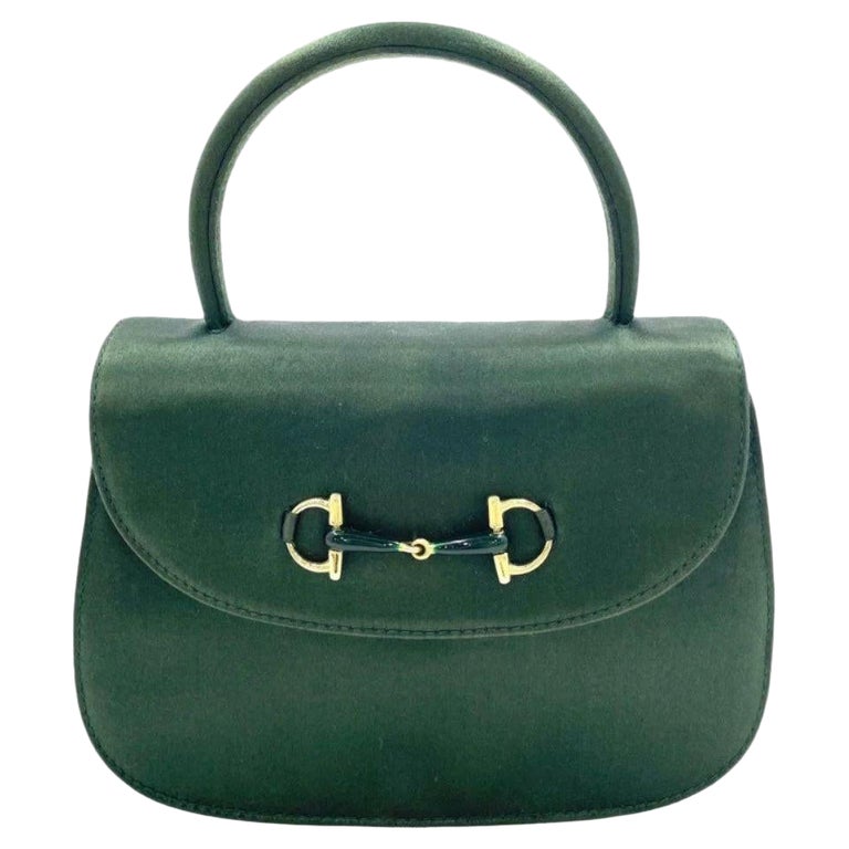 Gucci Horsebit Night Super Mini Green Satin Top Handle Bag with Strap