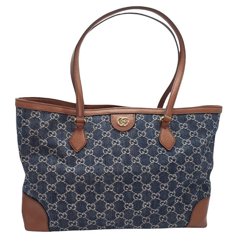 Gucci Denim GG Monogram Medium Ophidia Shopping Tote